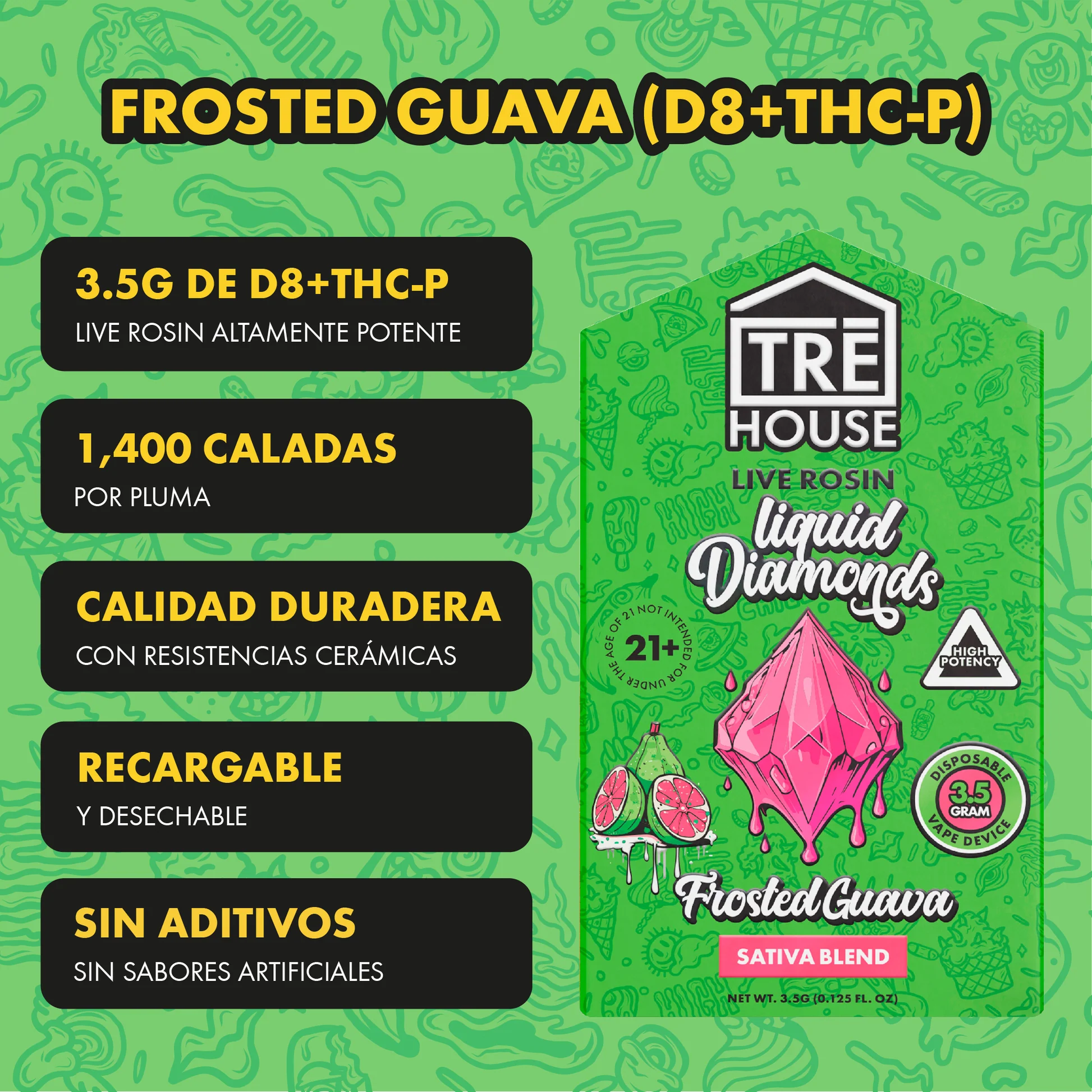 TRĒ House Frosted Guava THC Vape Pen, Frosted Guava THC vape, THC vape pen, live rosin vape, liquid diamonds vape, sativa THC vape, Delta 8 vape, Delta 9 vape, Delta 10 vape, THC-P vape, HHC vape, multi-cannabinoid vape, potent THC vape, rechargeable THC pen, disposable THC pen, cannabis concentrate vape, Frosted Guava strain vape, hybrid THC vape, uplifting sativa vape, euphoric vape pen, body buzz vape, head buzz vape, mood elevation vape, mildly trippy vape, munchies vape pen, pre-filled vape pen, portable THC pen, quick-hitting THC vape, flavorful THC vape, terpene-infused vape, premium THC vape, full-spectrum vape, hybrid cannabis vape, multi-cannabinoid effects, THC vape online, THC vape fast shipping, THC vape USA, THC vape UK, THC vape Europe, THC vape review, THC vape potency, THC vape experience, THC vape smooth, THC vape intense, THC vape flavorful, THC vape session, THC vape 3.5g, THC vape potent effects, THC vape long-lasting, THC vape creative, THC vape euphoric, THC vape hybrid, THC vape rich flavor, THC vape top quality, THC vape adult use, THC vape legal, Frosted Guava live rosin vape, liquid diamonds THC vape, THC vape classic strain, cannabis vape concentrate, multi-cannabinoid vape pen, premium sativa vape, potent sativa effects,